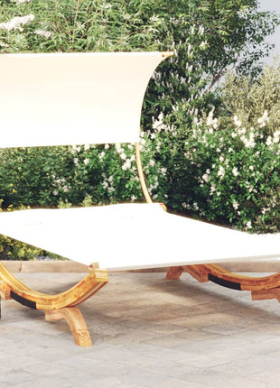 Loungebed Met Luifel Massief Gebogen Hout