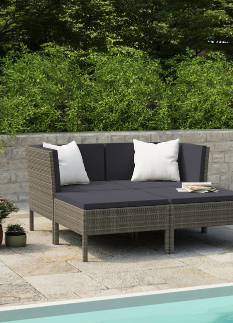 4-Delige Loungeset Met Kussens Poly Rattan