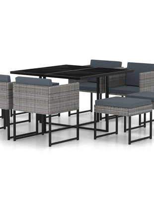 9-Delige Tuinset Met Kussens Poly Rattan