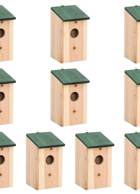 Vogelhuisjes 10 st 12x12x22 cm massief vurenhout