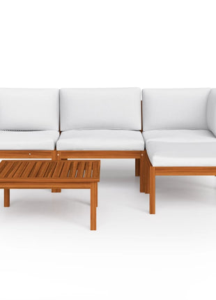5-Delige Tuinloungeset Met Kussens Crèmekleurig Acaciahout En Touw