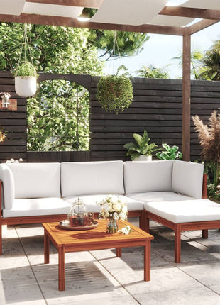 5-Delige Tuinloungeset Met Kussens Crèmekleurig Acaciahout En Touw