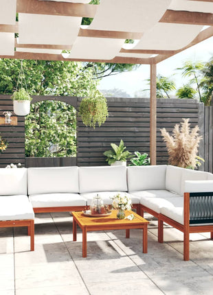 8-Delige Tuinloungeset Met Kussens Crèmekleurig Acaciahout En Touw
