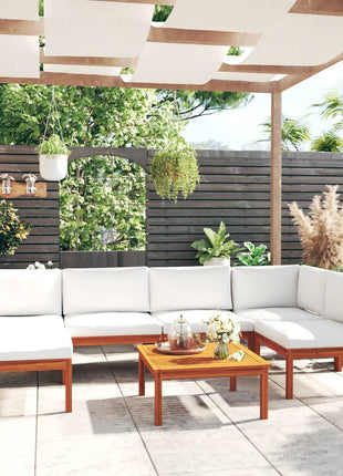 7-Delige Tuinloungeset Met Kussens Crèmekleurig Acaciahout En Touw
