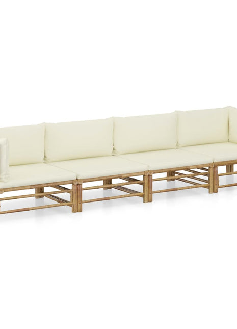 4-Delige Loungeset Met Witte Kussens Bamboe