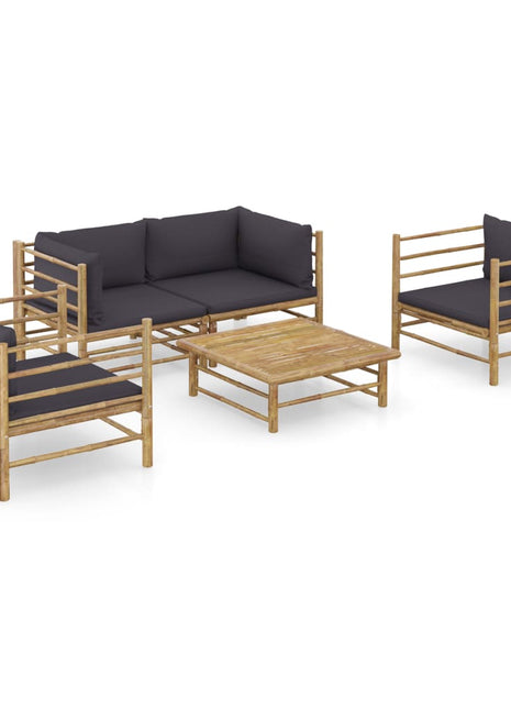 5-Delige Loungeset Met Witte Kussens Bamboe