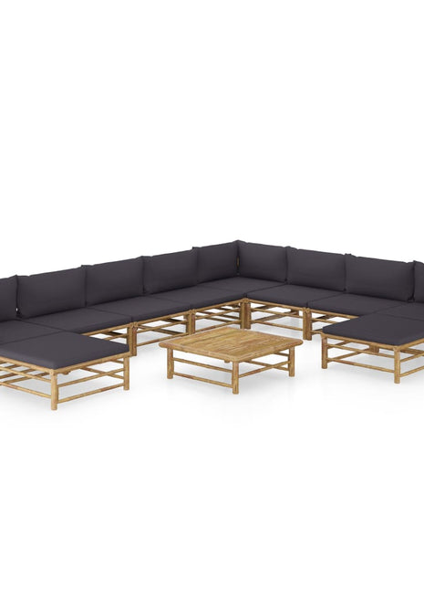 1 Loungeset Met Donkergrijze Kussens Bamboe