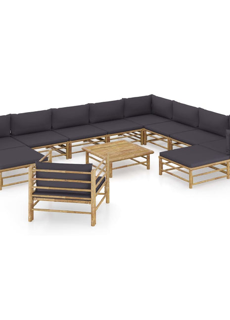 12-Delige Loungeset Met Donkergrijze Kussens Bamboe