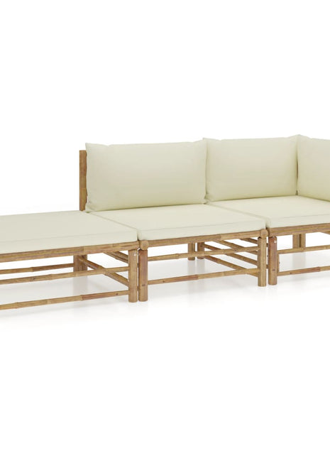 3-Delige Loungeset Met Witte Kussens Bamboe