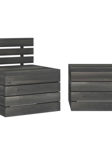 2-Delige Loungeset Pallet Massief Grenenhout Donkergrijs Grijs