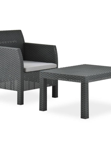 2-Delige Loungeset Met Kussen Pp Rattan Antracietkleurig Donkerbruin