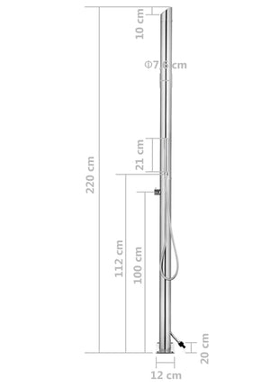 Buitendouche 220 cm roestvrij staal