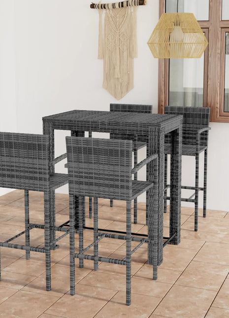 5-Delige Tuinbarset Met Armleuningen Poly Rattan Grijs