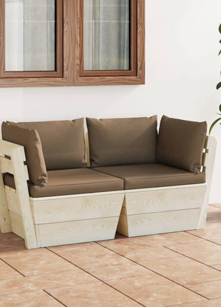 Tuinbank 2-Zits Met Kussens Pallet Vurenhout Taupe