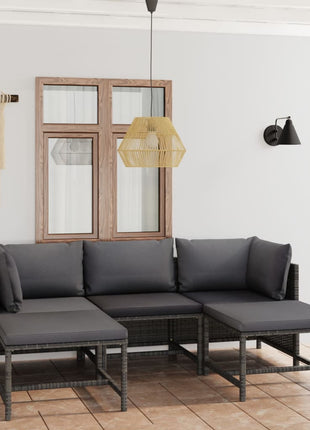 5-Delige Loungeset Met Kussens Poly Rattan