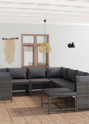 9-Delige Loungeset Met Kussens Poly Rattan