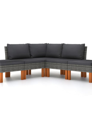 Loungeset Met Kussens Poly Rattan Grijs