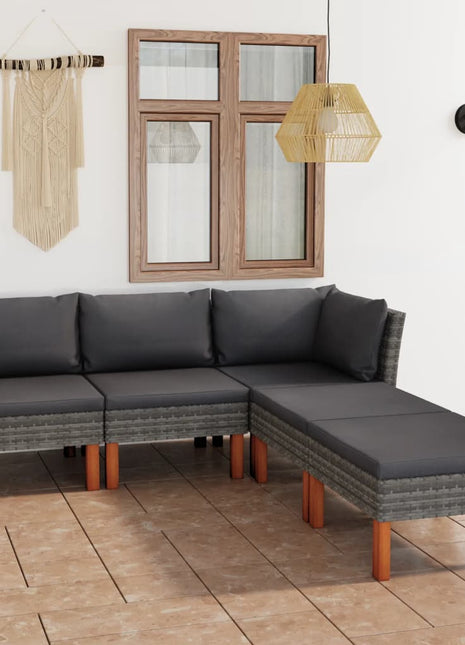 Loungeset Met Kussens Poly Rattan Grijs