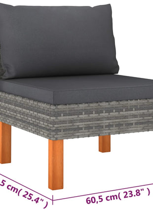 Loungeset Met Kussens Poly Rattan Grijs