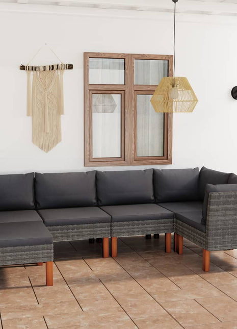 Loungeset Met Kussens Poly Rattan Grijs