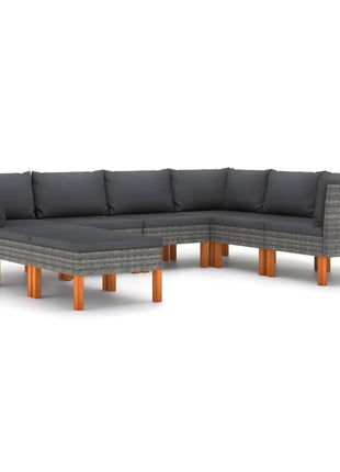 Loungeset Met Kussens Poly Rattan Grijs
