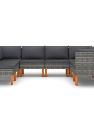 Loungeset Met Kussens Poly Rattan Grijs