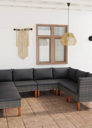 Loungeset Met Kussens Poly Rattan Grijs