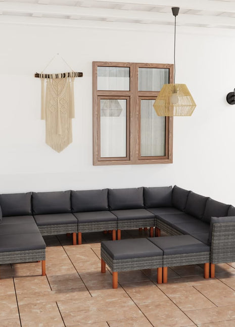 Loungeset Met Kussens Poly Rattan Grijs