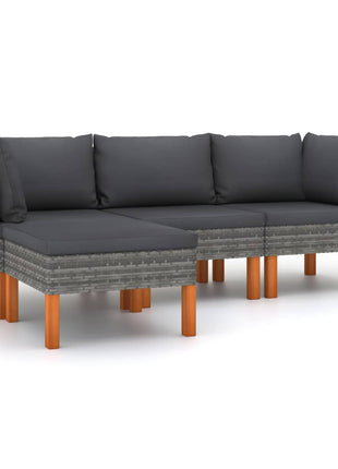 Loungeset Met Kussens Poly Rattan Grijs