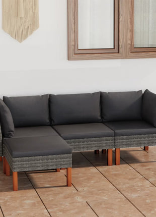 Loungeset Met Kussens Poly Rattan Grijs