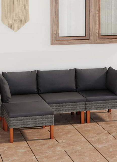 Loungeset Met Kussens Poly Rattan Grijs