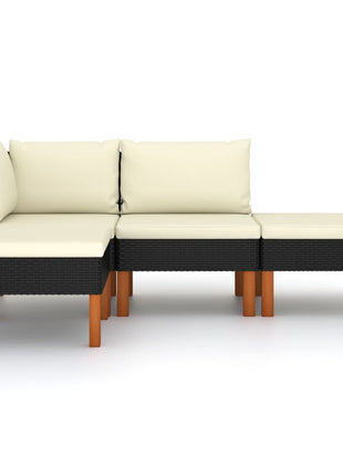 Loungeset Met Kussens Poly Rattan Zwart