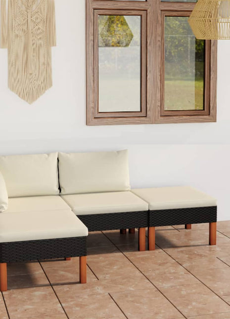 Loungeset Met Kussens Poly Rattan Zwart
