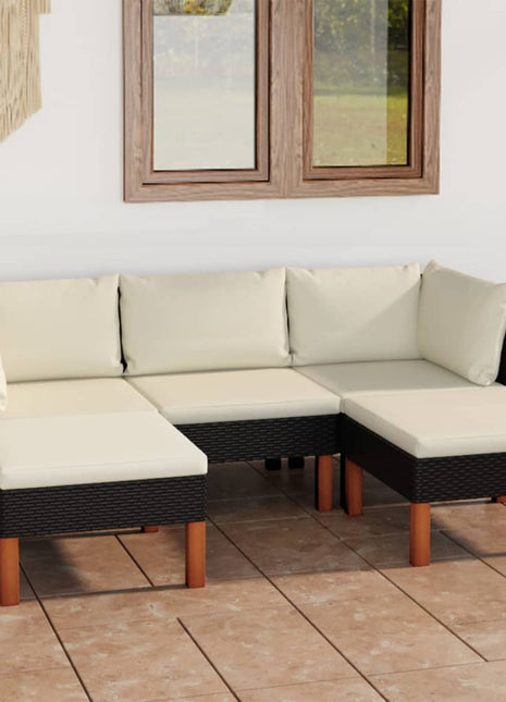 Loungeset Met Kussens Poly Rattan Zwart