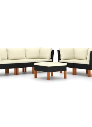 Loungeset Met Kussens Poly Rattan Zwart