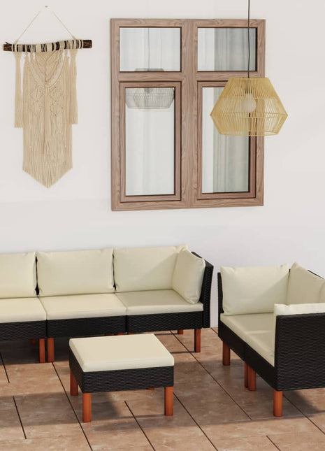 Loungeset Met Kussens Poly Rattan Zwart