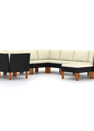 Loungeset Met Kussens Poly Rattan Zwart