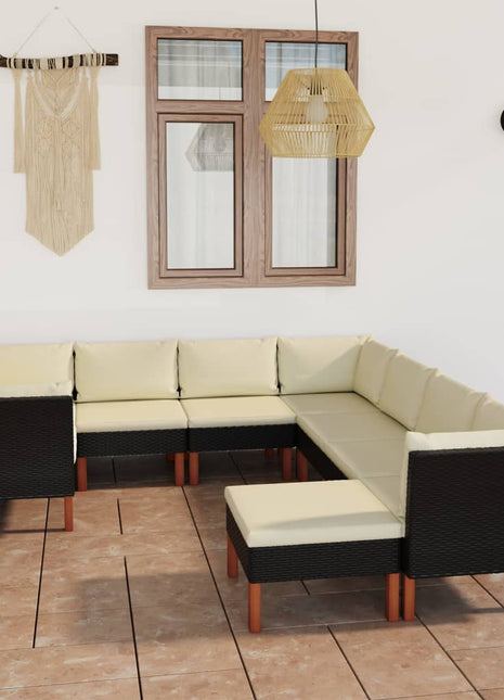 Loungeset Met Kussens Poly Rattan Zwart