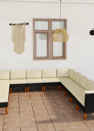 Loungeset Met Kussens Poly Rattan Zwart