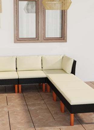 Loungeset Met Kussens Poly Rattan Zwart