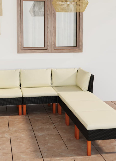 Loungeset Met Kussens Poly Rattan Zwart