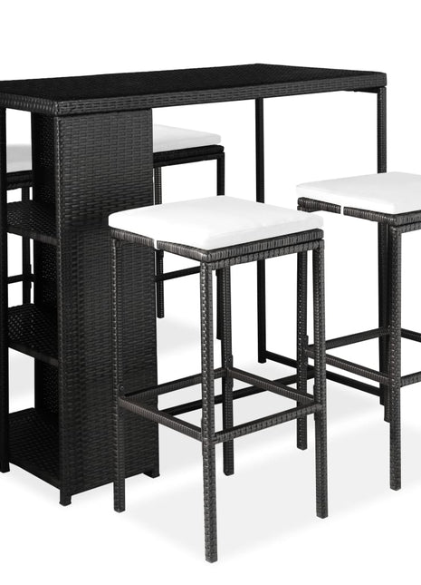 5-Delige Tuinbarset Met Kussens Poly Rattan