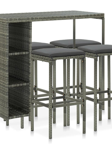 5-Delige Tuinbarset Met Kussens Poly Rattan
