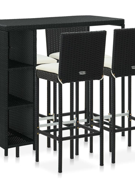 5-Delige Tuinbarset Met Kussens Poly Rattan