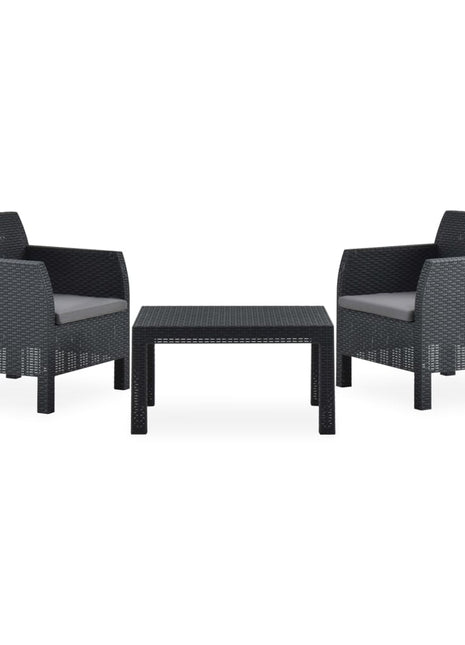 3-Delige Loungeset Met Kussens Pp Rattan Antracietkleurig