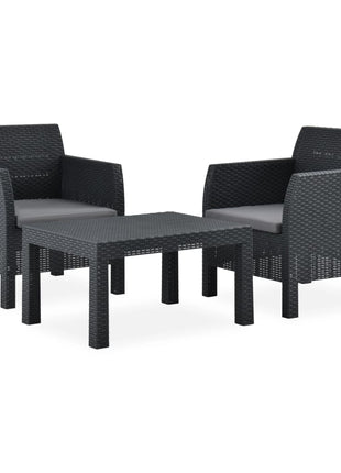3-Delige Loungeset Met Kussens Pp Rattan Antracietkleurig
