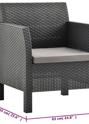 3-Delige Loungeset Met Kussens Pp Rattan Antracietkleurig