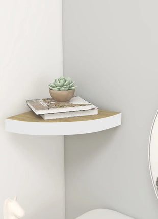 Hoekwandschappen 35X35X3,8 Cm Mdf Kleurig En Eiken En Wit