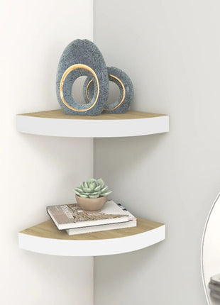 Hoekwandschappen 35X35X3,8 Cm Mdf Kleurig En Eiken En Wit