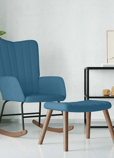 Schommelstoel met voetenbank fluweel blauw